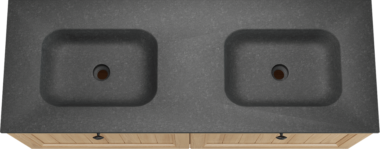 Balmani Lemon zwevend badkamermeubel 150 x 55 cm, fineer natuur eik met Tablo Arcato dubbele wastafel in graniet zwart
