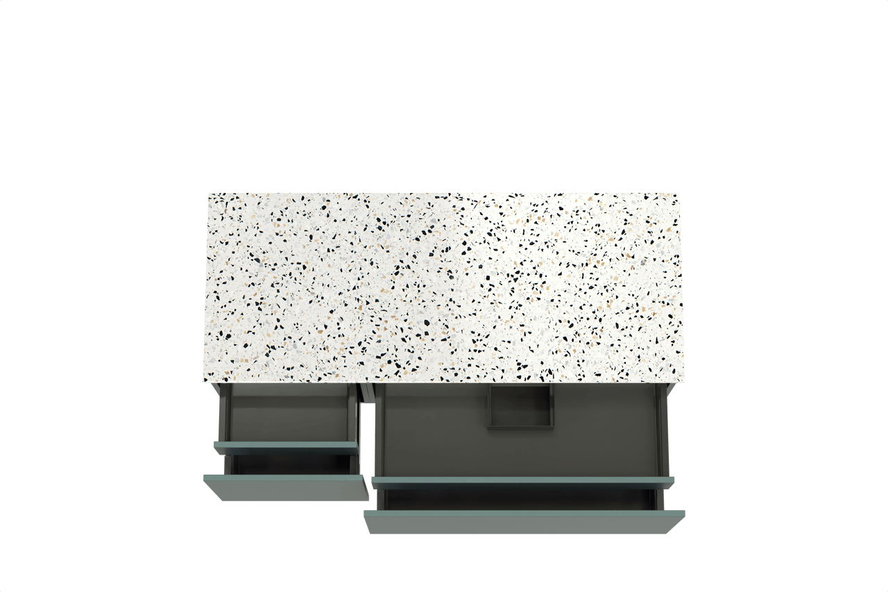 Balmani Sfera meuble salle de bains suspendu 135 x 55 cm forest avec Stretto tablette simple ou double en blanc/noir mat terrazzo