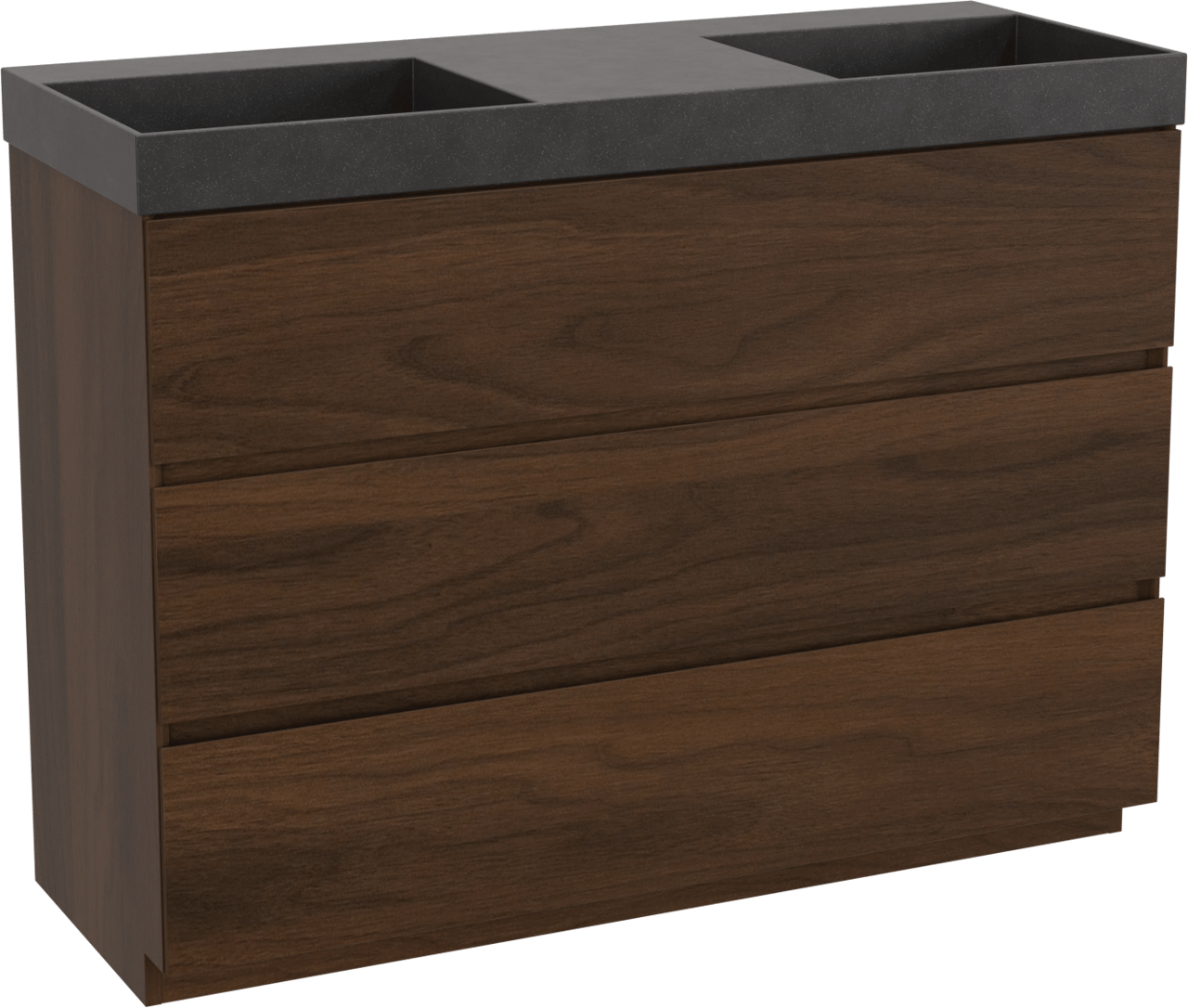 Storke Edge freistehendes Möbelstück Set: 120 x 46 cm, Nussbaum, mit Jura Doppelwaschtisch, Quarz Schwarz matt