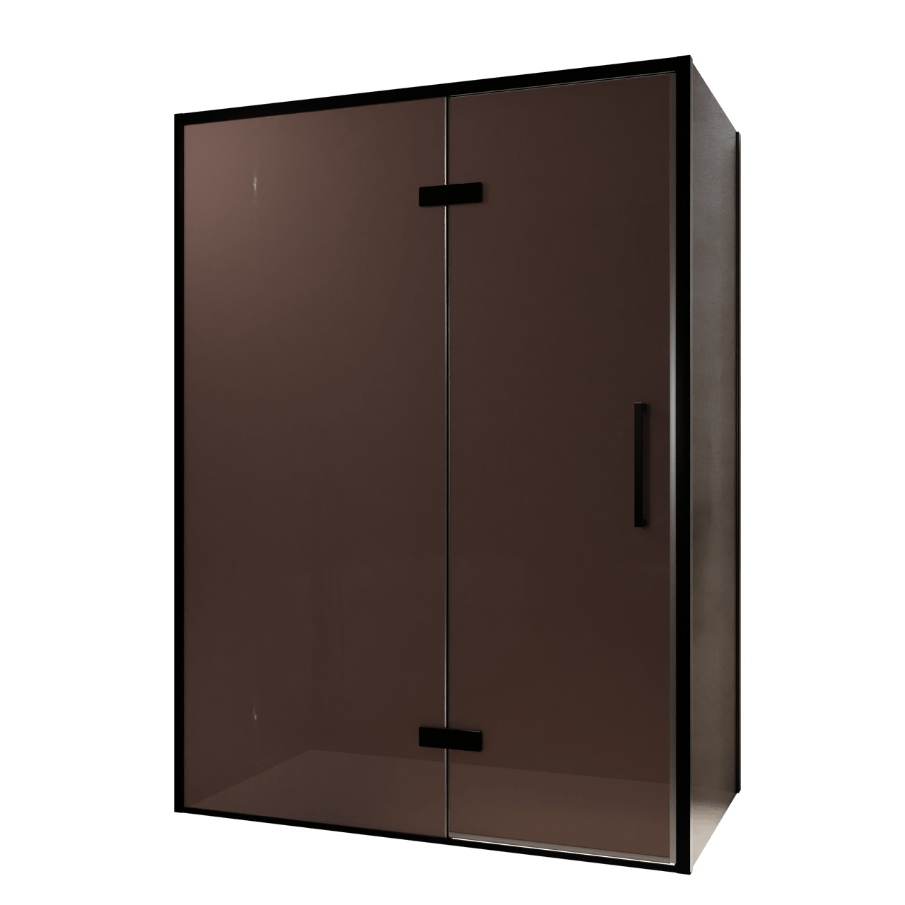 Balmani Senses Design douche en coin avec porte pivotante à gauche et paroi latérale fixe, 140 x 90 cm, Bronze, Profil noir, coating inclus, coating inclus