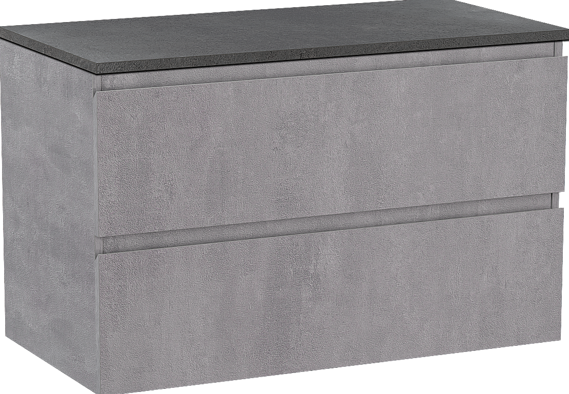 Linie Lado hängendes Möbelstück Set: 90 x 46 cm, Beton dunkelgrau, mit Lado Einzel Waschtischplatte, Melamin Schiefergrau