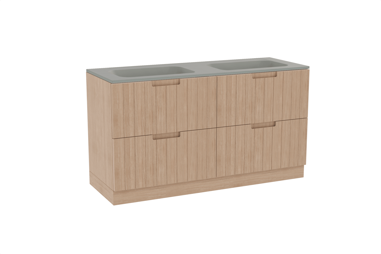 Balmani Adagio staand badmeubel 150 x 55 cm verweerd eiken met Tablo Strada dubbele wastafel in composietmarmer zijdegrijs