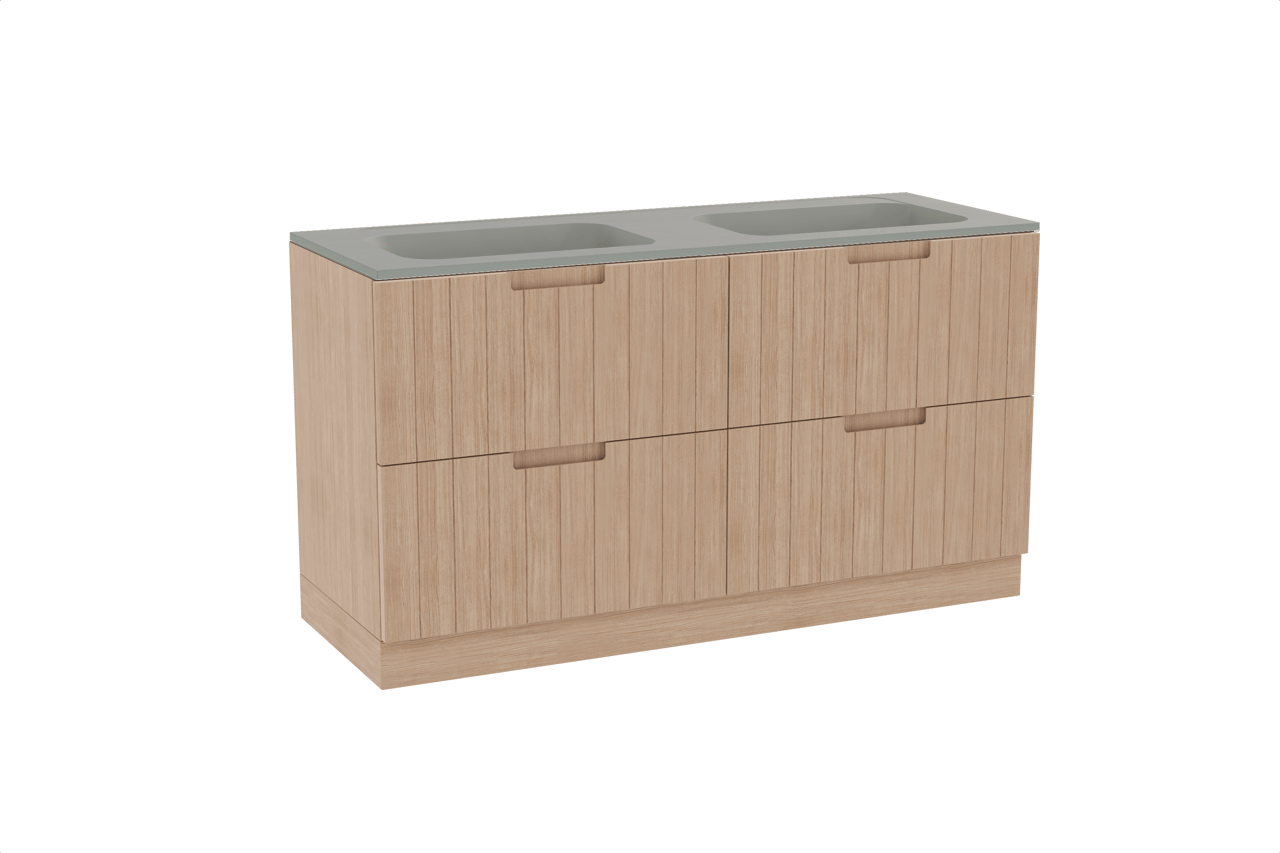 Balmani Adagio staand badmeubel 150 x 55 cm verweerd eiken met Tablo Strada dubbele wastafel in composietmarmer zijdegrijs