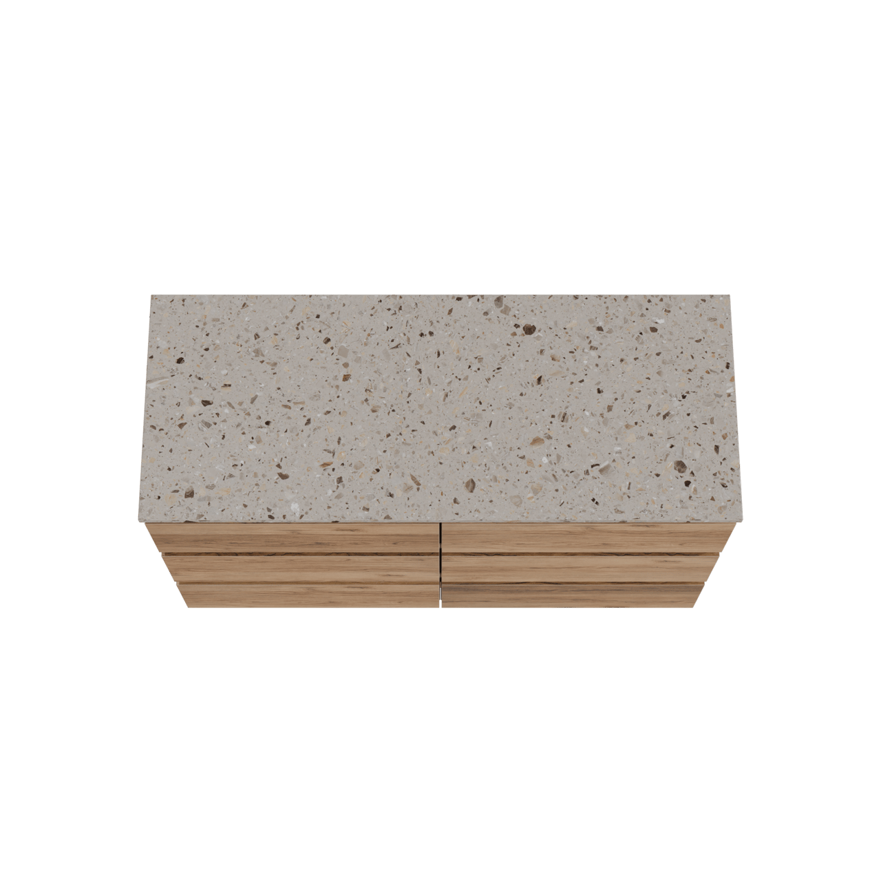 Balmani Lucida staand badkamermeubel 135 x 55 cm teak met Stretto enkel of dubbel tablet in terrazzo greige terrazzo