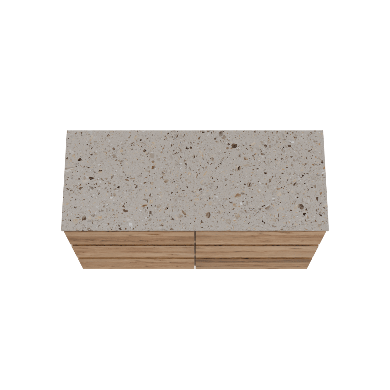 Balmani Lucida staand badkamermeubel 135 x 55 cm teak met Stretto enkel of dubbel tablet in terrazzo greige terrazzo