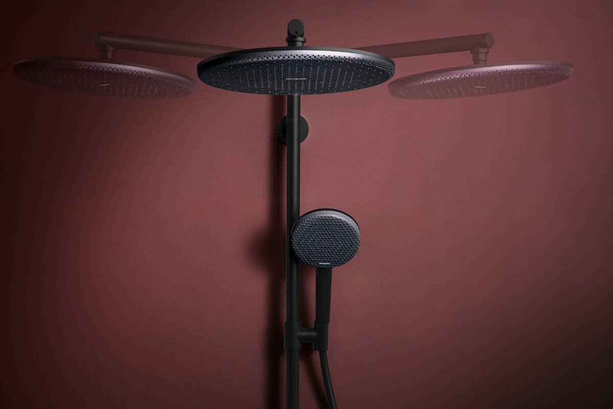 Hansgrohe Raindance Alive S Puro Showerpipe Duschsystem 300 1jet mit Ecostat Element Thermostat, Schwarz Matt