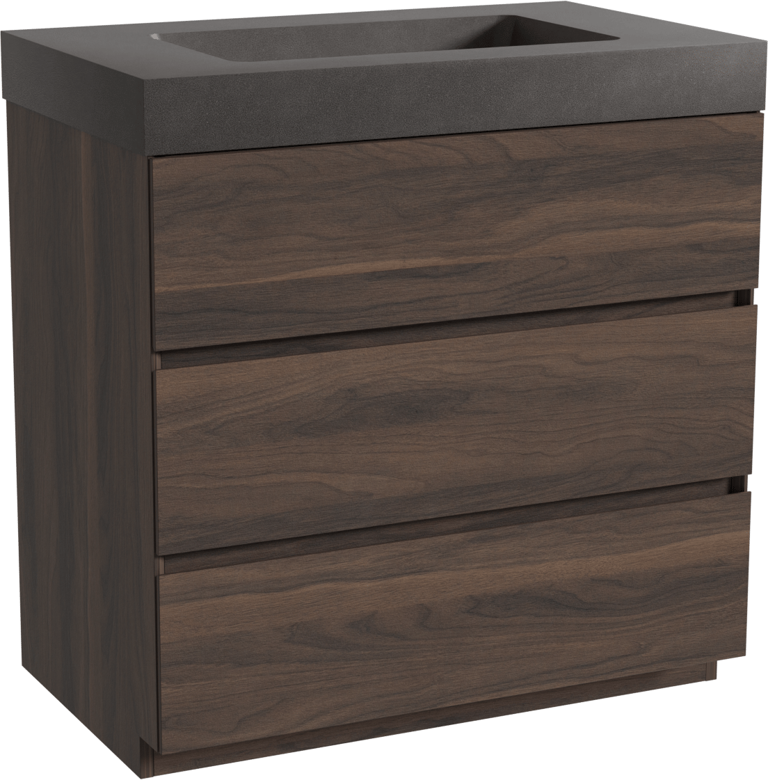 Storke Edge staand badmeubel 85 x 52 cm notenhout met Scuro High enkele wastafel in kwarts mat zwart