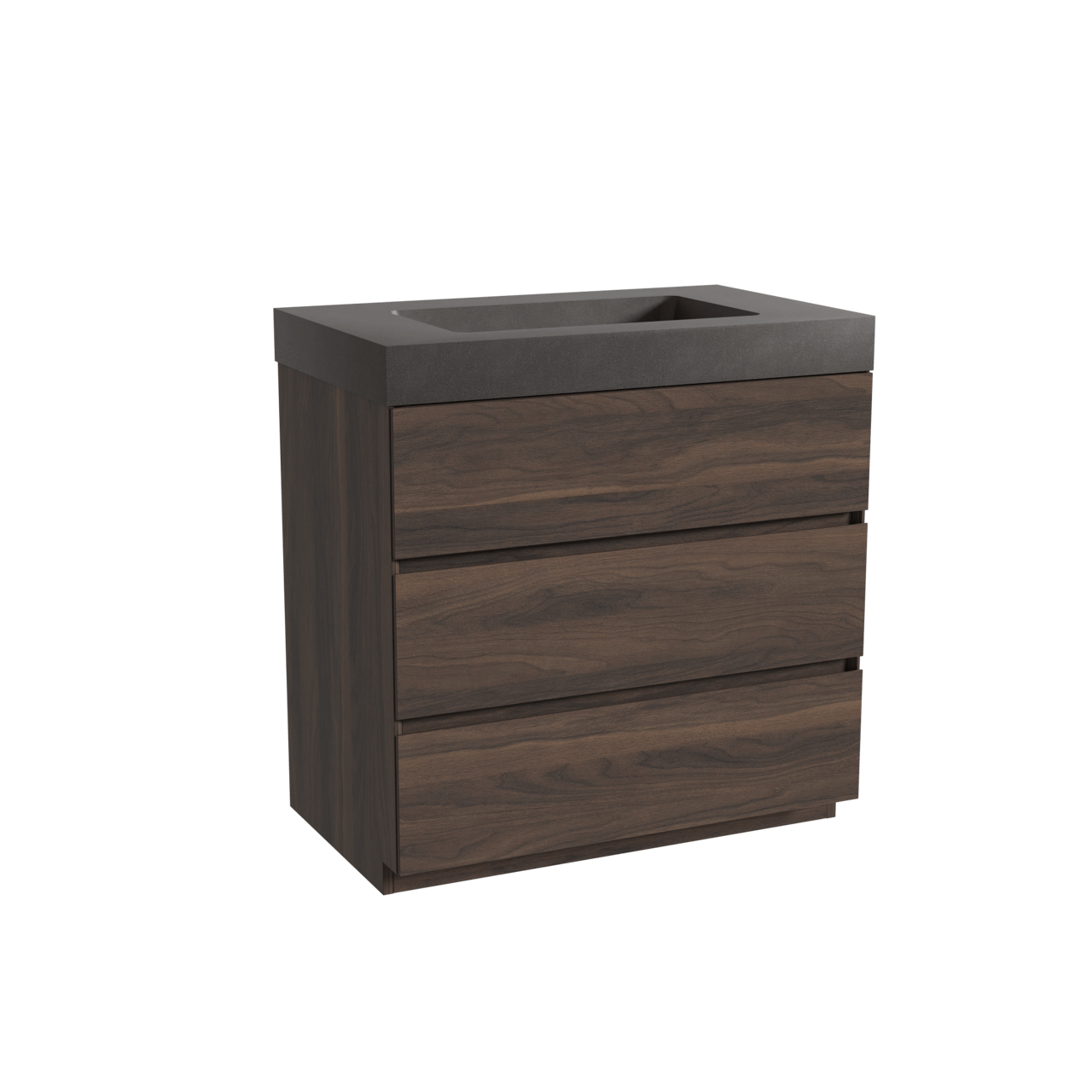 Storke Edge freistehendes Möbelstück Set: 85 x 52 cm, Nussbaum, mit Scuro High Einzelwaschtisch, Quarz Schwarz matt