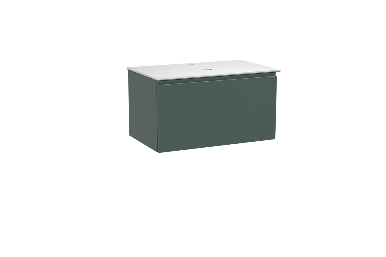 Balmani Sfera hängendes Möbelstück Set: 90 x 55 cm, Forest, mit Facetta Einzel Waschtischplatte, Solid Surface Weiß matt