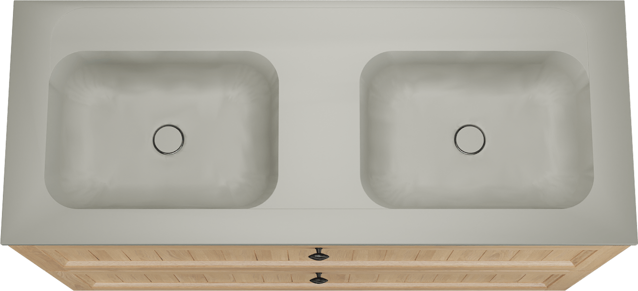 Balmani Lemon meuble salle de bains à poser 135 x 55 cm, placage chêne naturel avec Tablo Strada double vasque en soie grise