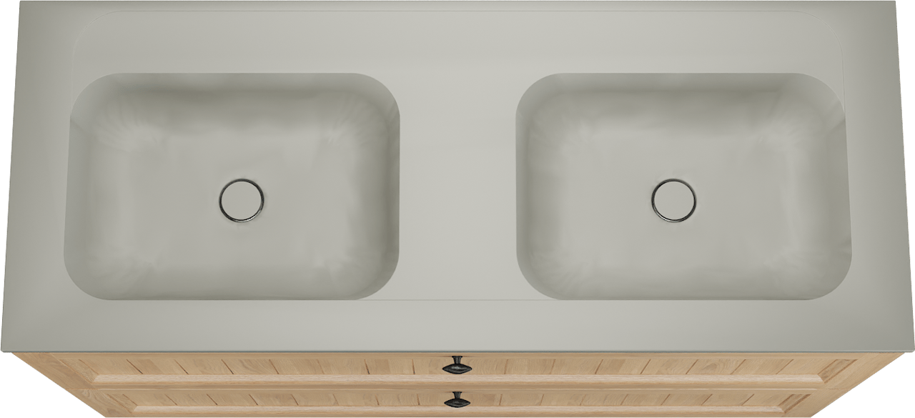 Balmani Lemon staand badkamermeubel 135 x 55 cm, fineer natuur eik met Tablo Strada dubbele wastafel in zijdegrijs