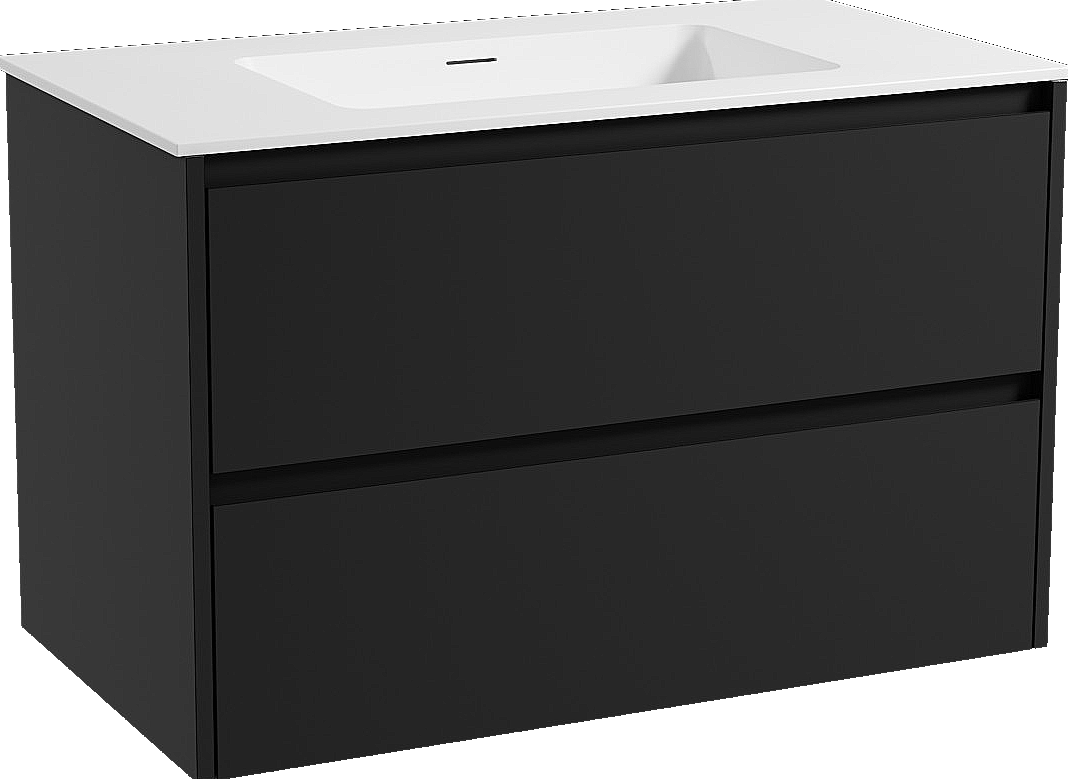 Storke Seda zwevend badmeubel 95 x 52 cm mat zwart met Mata enkele wastafel in solid surface mat wit