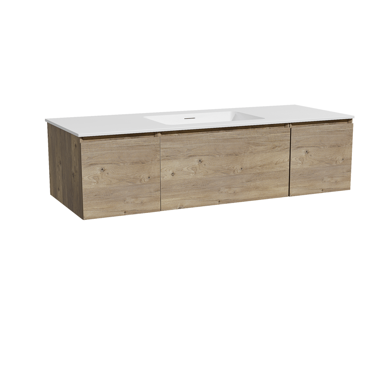 Storke Edge hängendes Möbelstück Set: 135 x 52 cm, Rohe Eiche, mit Mata Einzelwaschtisch, Solid Surface Weiß matt