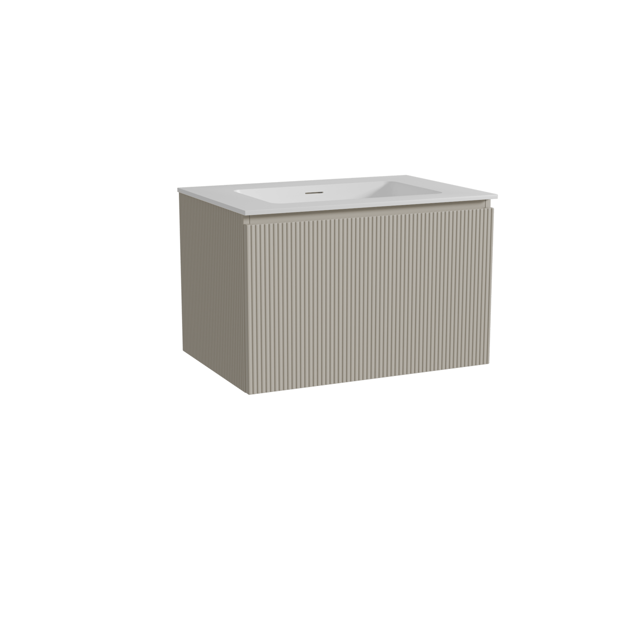 Storke Ribs meuble salle de bains suspendu 75 x 52 cm soie grise avec Mata plan simple en solid surface blanc mat, Nervure droite symétrique verticale