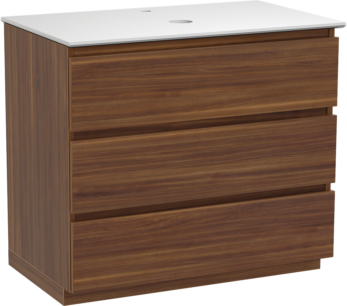 Balmani Lucida meuble salle de bains à poser 90 x 55 cm noyer américain avec Facetta tablette simple en solid surface blanc mat