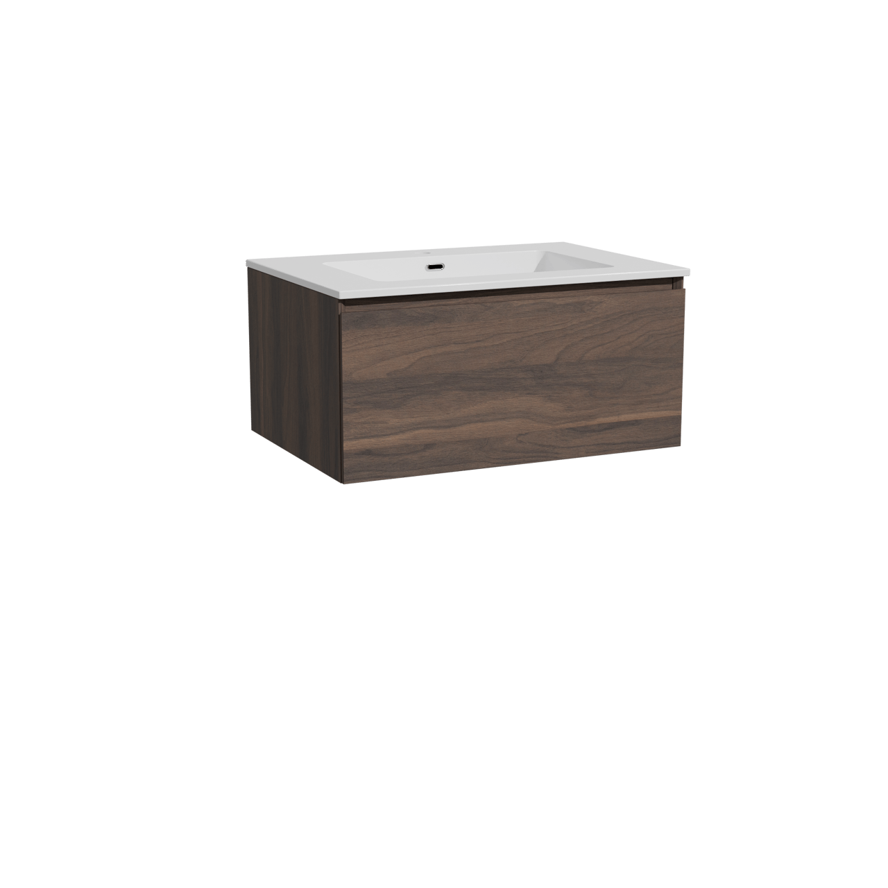 Storke Edge hängendes Möbelstück Set: 75 x 52 cm, Nussbaum, mit Diva Einzelwaschtisch, Marmorkomposit Weiß glänzend