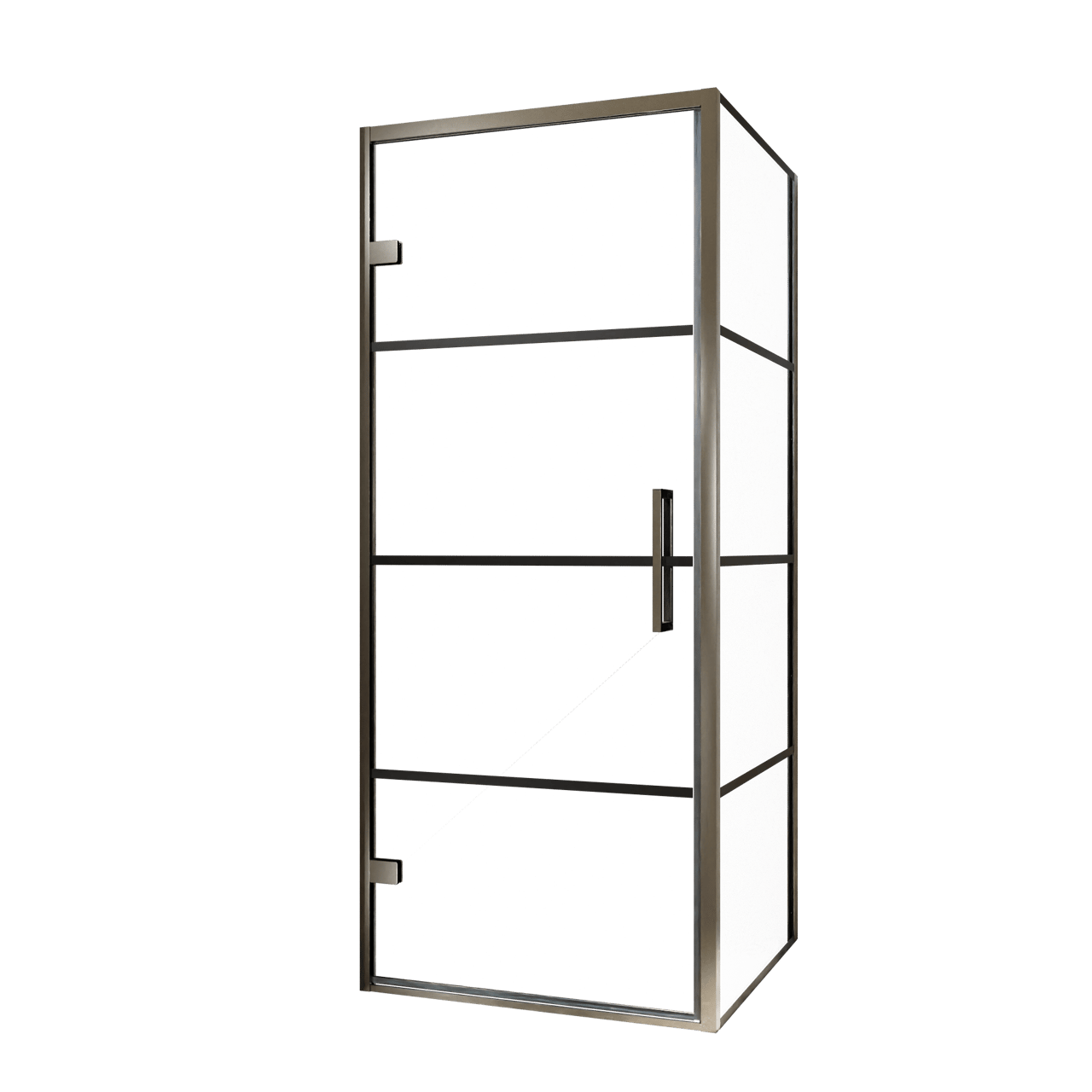 Balmani Senses Design douche d'angle avec porte pivotante à gauche et paroi latérale fixe, 90 x 100 cm, Lined, Profil Brushed GunMetal