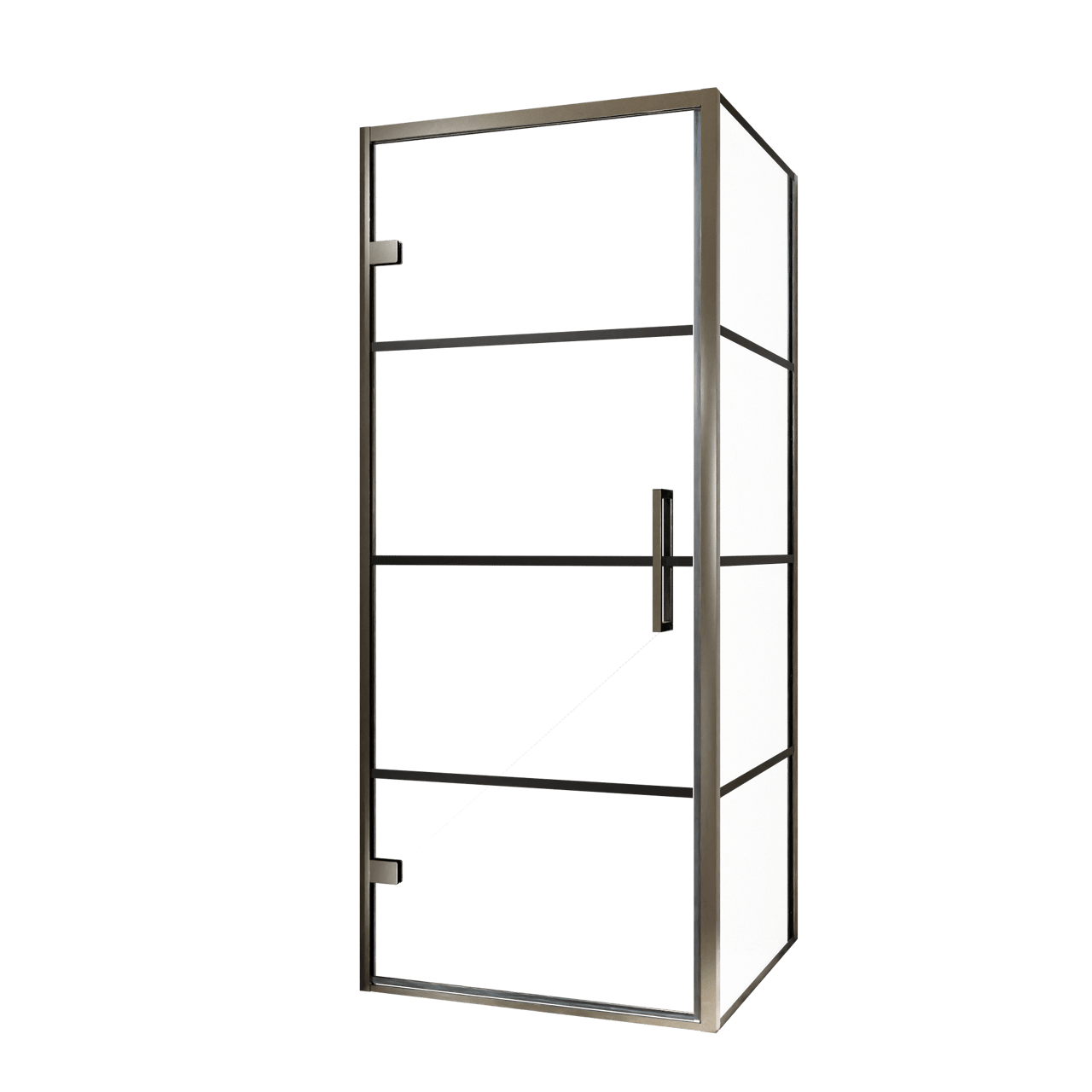 Balmani Senses Design douche en coin avec porte pivotante à gauche et paroi latérale fixe, 90 x 90 cm, Lined, Profil Brushed GunMetal, coating inclus