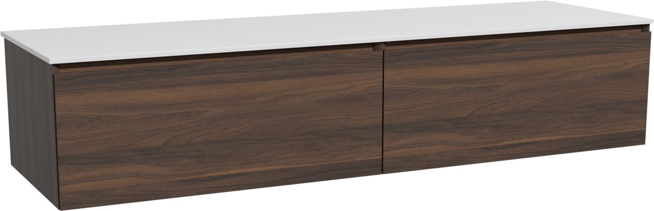 Storke Edge zwevend badmeubel 170 x 52 cm notenhout met Tavola enkel of dubbel wastafelblad in solid surface mat wit