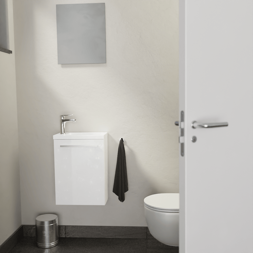 SanyOne Roxy meuble wc suspendu 40 x 22 cm blanc avec Roxy lavabo en marbre composite brillant