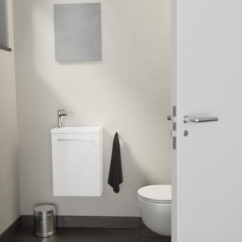 SanyOne Roxy zwevend toiletmeubel 40 x 22 cm wit met Roxy wastafel in glanzend composiet marmer