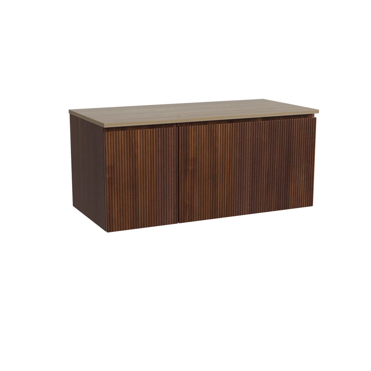 Storke Ribs meuble salle de bains suspendu 110 x 52 cm noyer avec Panton tablette simple en mélaminé chêne brut, Nervure droite symétrique verticale