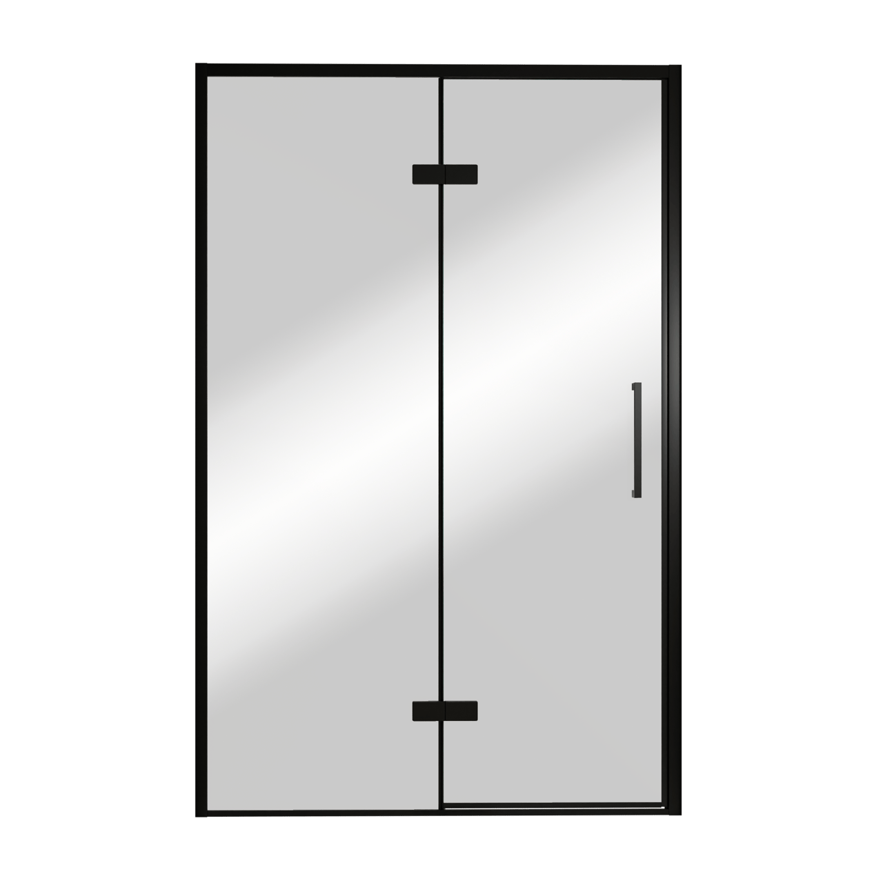 Balmani Senses Design douche draaideur links 140 cm x 210 cm Reflex spiegelglas, Zwarte profielen, met coating