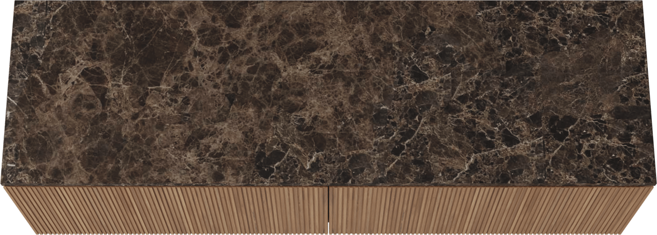 Balmani Eclips meuble salle de bains suspendu 180 x 55 cm Teck avec Stretto tablette simple ou double en Dark Emperador marbre, Nervure droite symétrique verticale