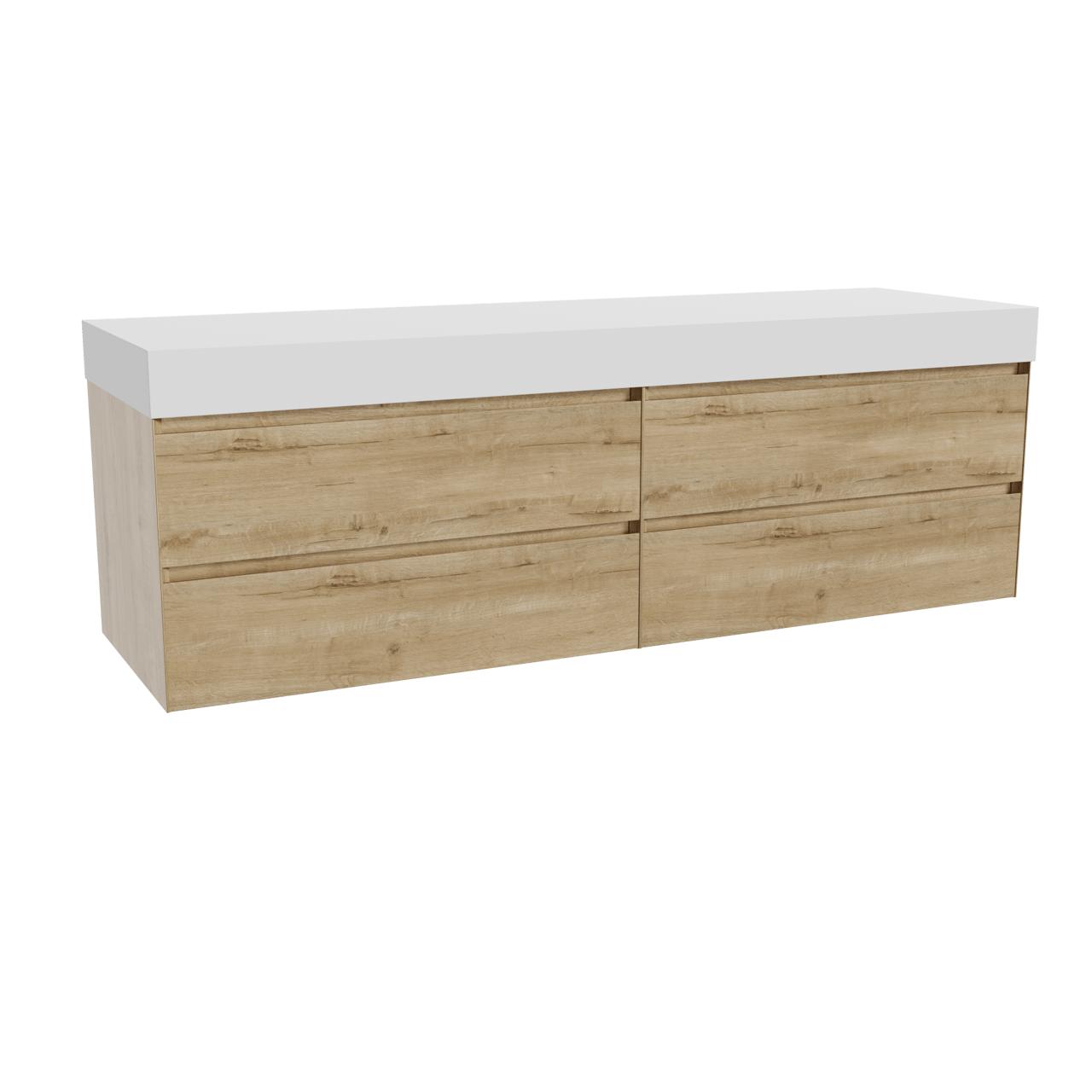 Balmani Mitra hängendes Möbelstück Set: 180 x 55 cm, Rohe Eiche, mit Dominus Einzel- oder Doppel Waschtischplatte, Solid Surface Weiß matt