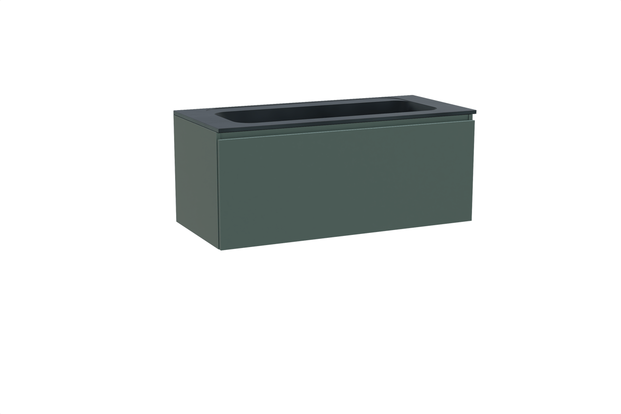 Balmani Sfera zwevend badkamermeubel 120 x 55 cm forest met Tablo Strada enkele wastafel voor 2 kraangaten in composietmarmer mat zwart