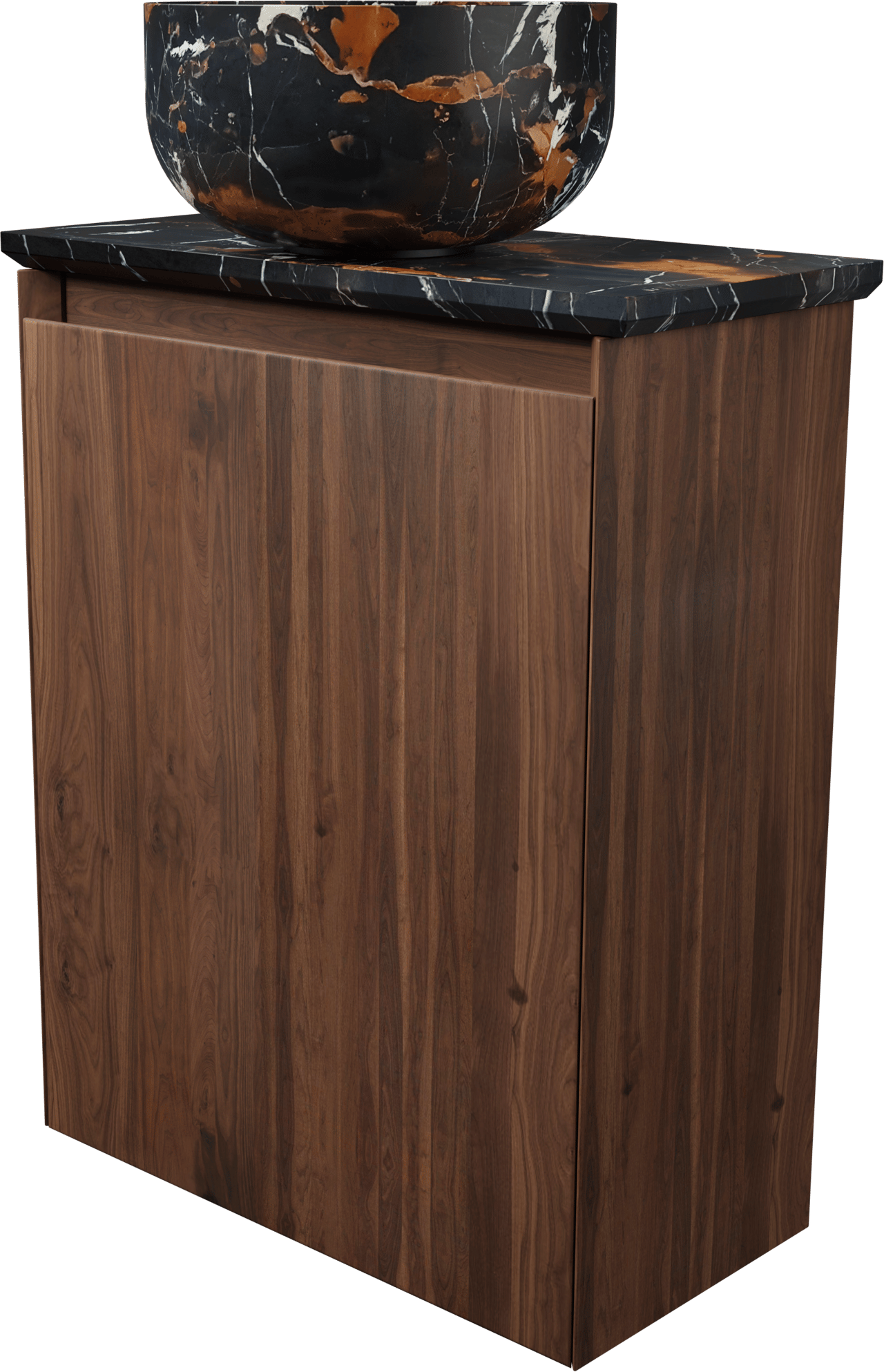 Balmani Mitra meuble wc suspendu 42 x 21 cm noyer américain avec Facetta tablette et Bowl vaque à poser en marbre Portoro Gold