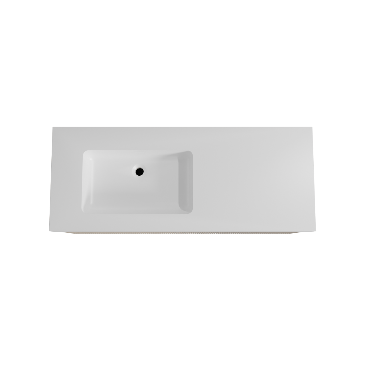 Storke Ribs meuble salle de bains suspendu 130 x 52 cm chêne brut avec Mata High vasque asymétrique gauche en solid surface blanc mat, Nervure droite symétrique verticale