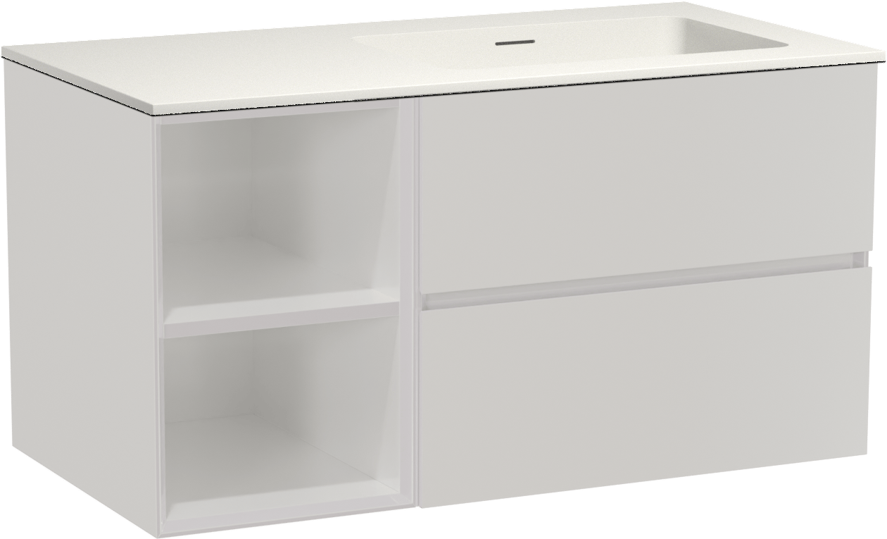 Storke Edge zwevend badmeubel 100 x 52 cm hoogglans wit met Mata asymmetrisch rechtse wastafel in solid surface mat wit