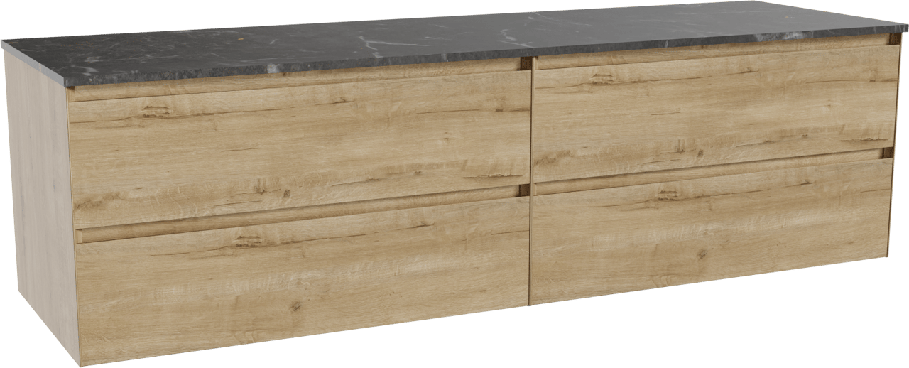 Balmani Mitra meuble salle de bains suspendu 180 x 55 cm chêne brut avec Stretto tablette simple ou double en marbre pietra grey