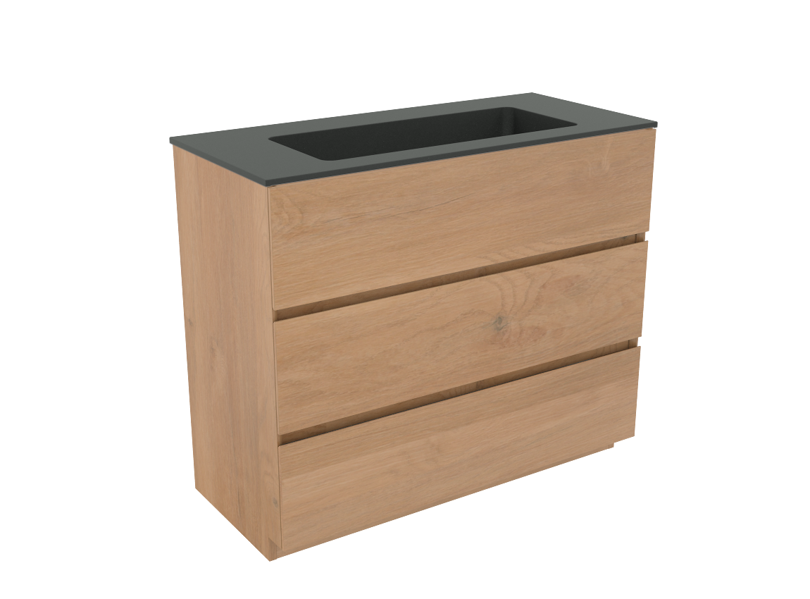 Storke Edge meuble salle de bains à poser 100 x 46 cm chêne brut avec Scuro plan simple en quartz noir mat