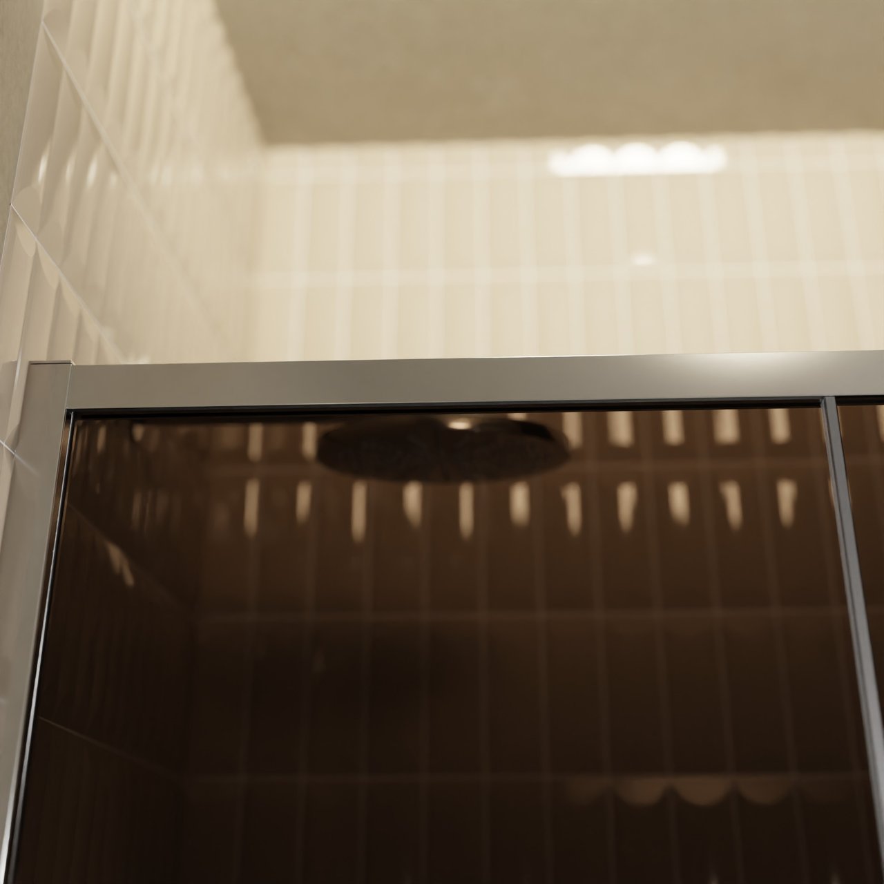 Balmani Senses Design douche schuifdeur omkeerbaar 140 cm x 210 cm Brons glas, Chroom profielen, met coating