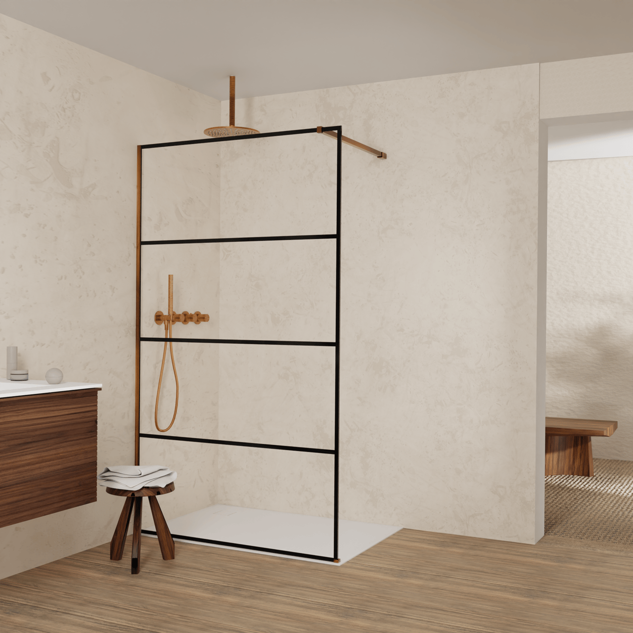 Balmani Modular douche à l'italienne: 120 x 200 cm, Lined, avec coating, Profil Brushed Rosegold