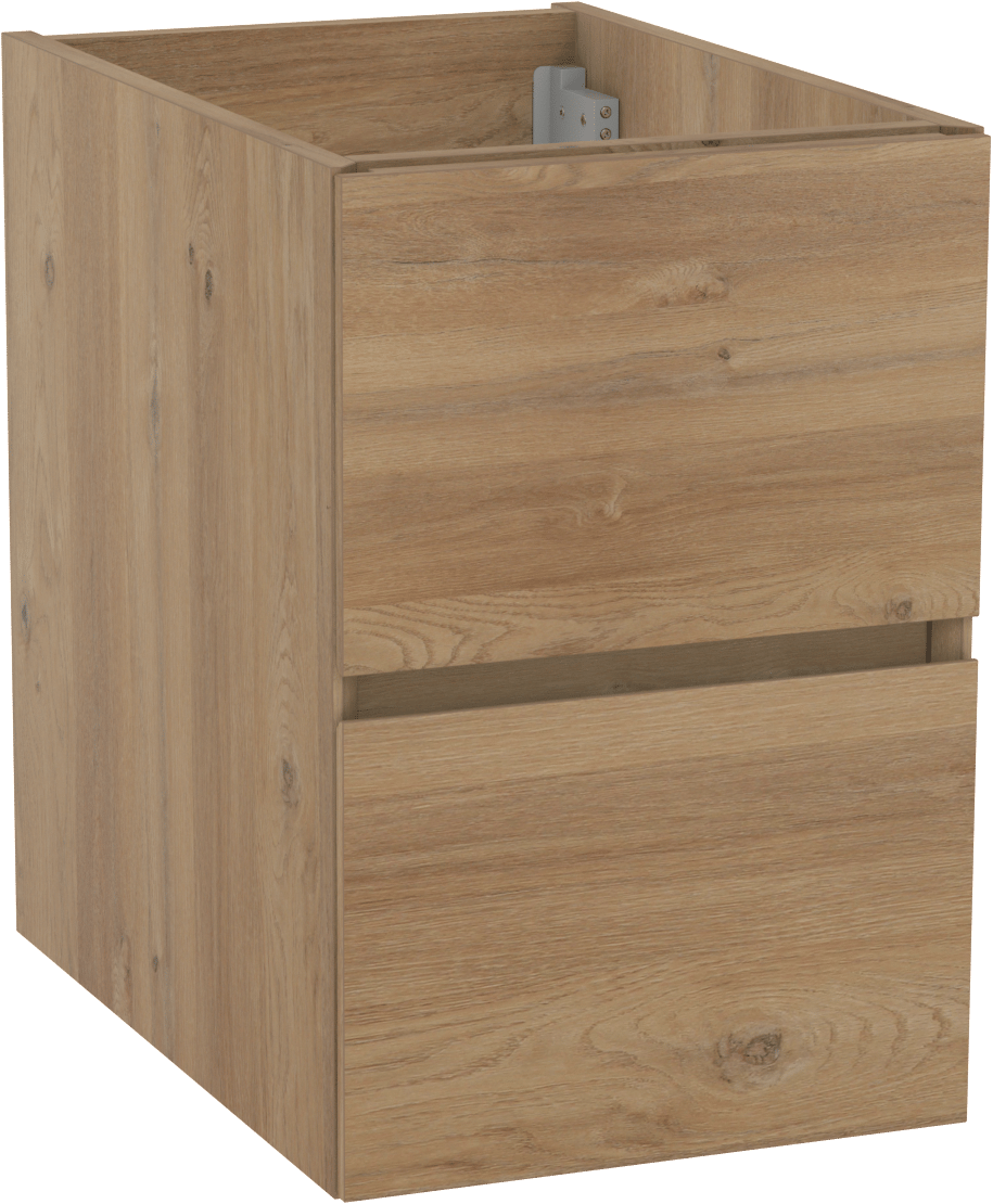 Storke Edge hängender Waschbeckenunterschrank: 35 x 52 cm, Eiche rustikal, 2 Schubladen