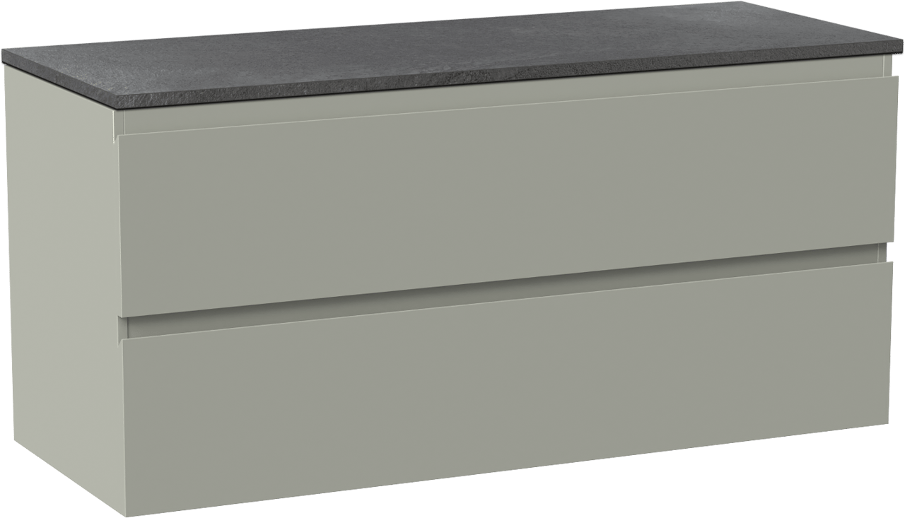 Linie Lado hängendes Möbelstück Set: 120 x 46 cm, Greige, mit Lado Einzel- oder Doppel Waschtischplatte, Melamin Schiefergrau