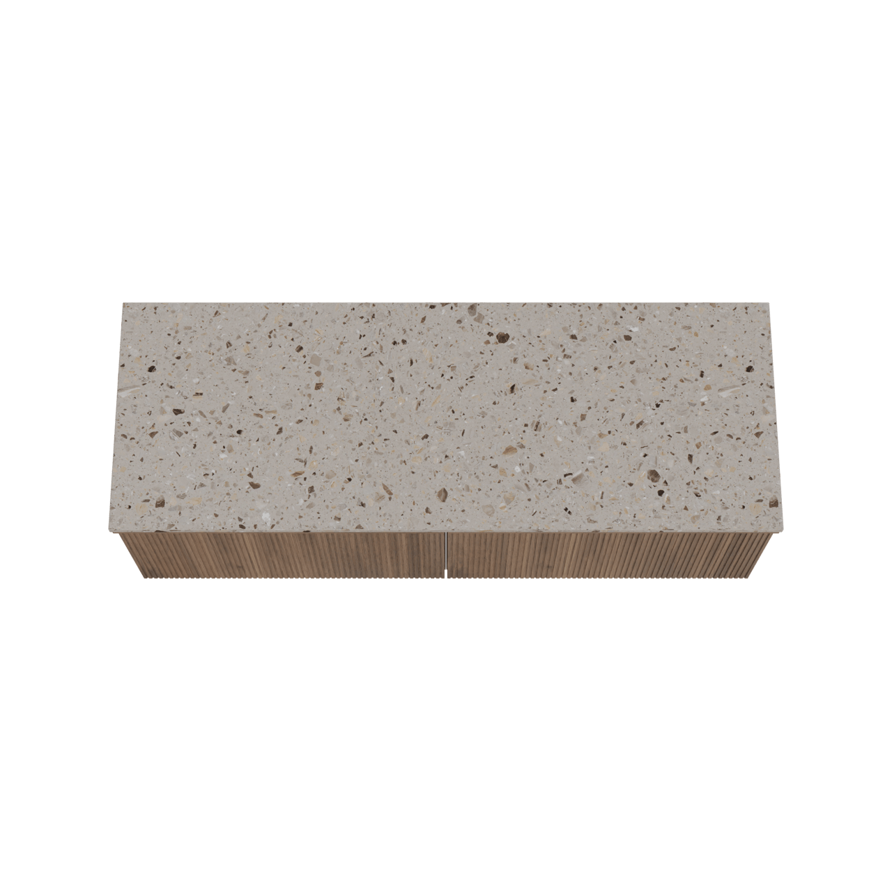 Balmani Forma meuble salle de bains suspendu 150 x 55 cm noyer américain avec Stretto tablette simple ou double en terrazzo greige terrazzo, Nervure droite symétrique verticale