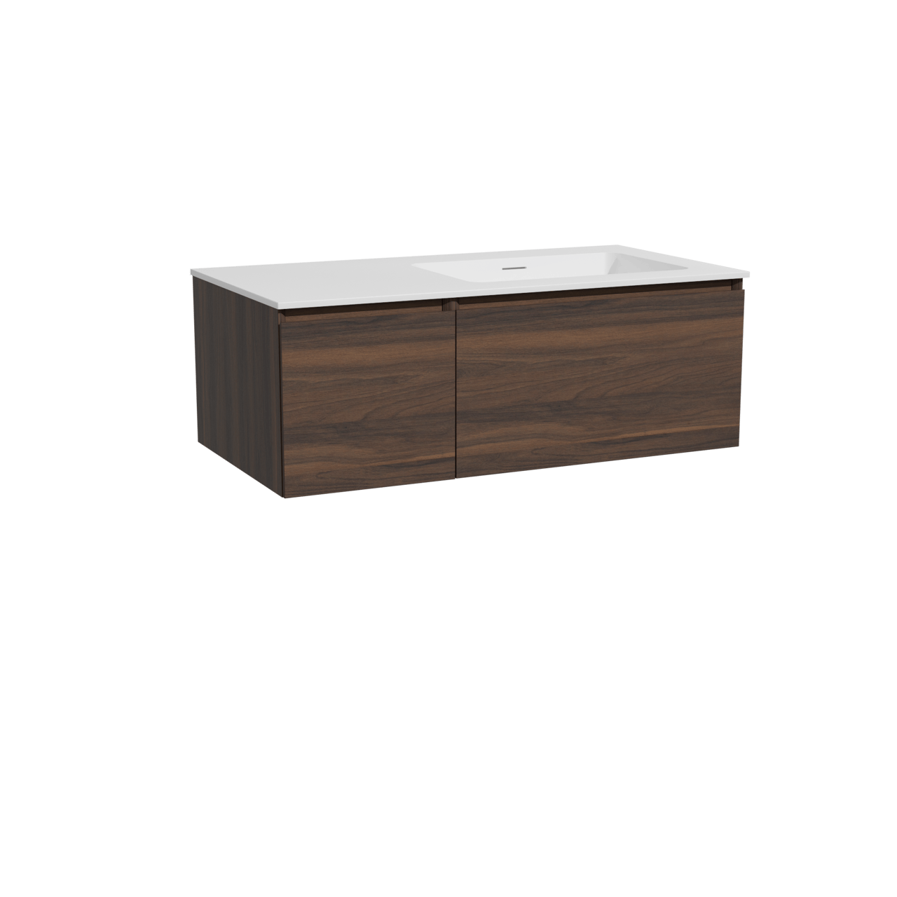 Storke Edge hängendes Möbelstück Set: 100 x 52 cm, Nussbaum, mit Mata Waschtisch rechts, Solid Surface Weiß matt