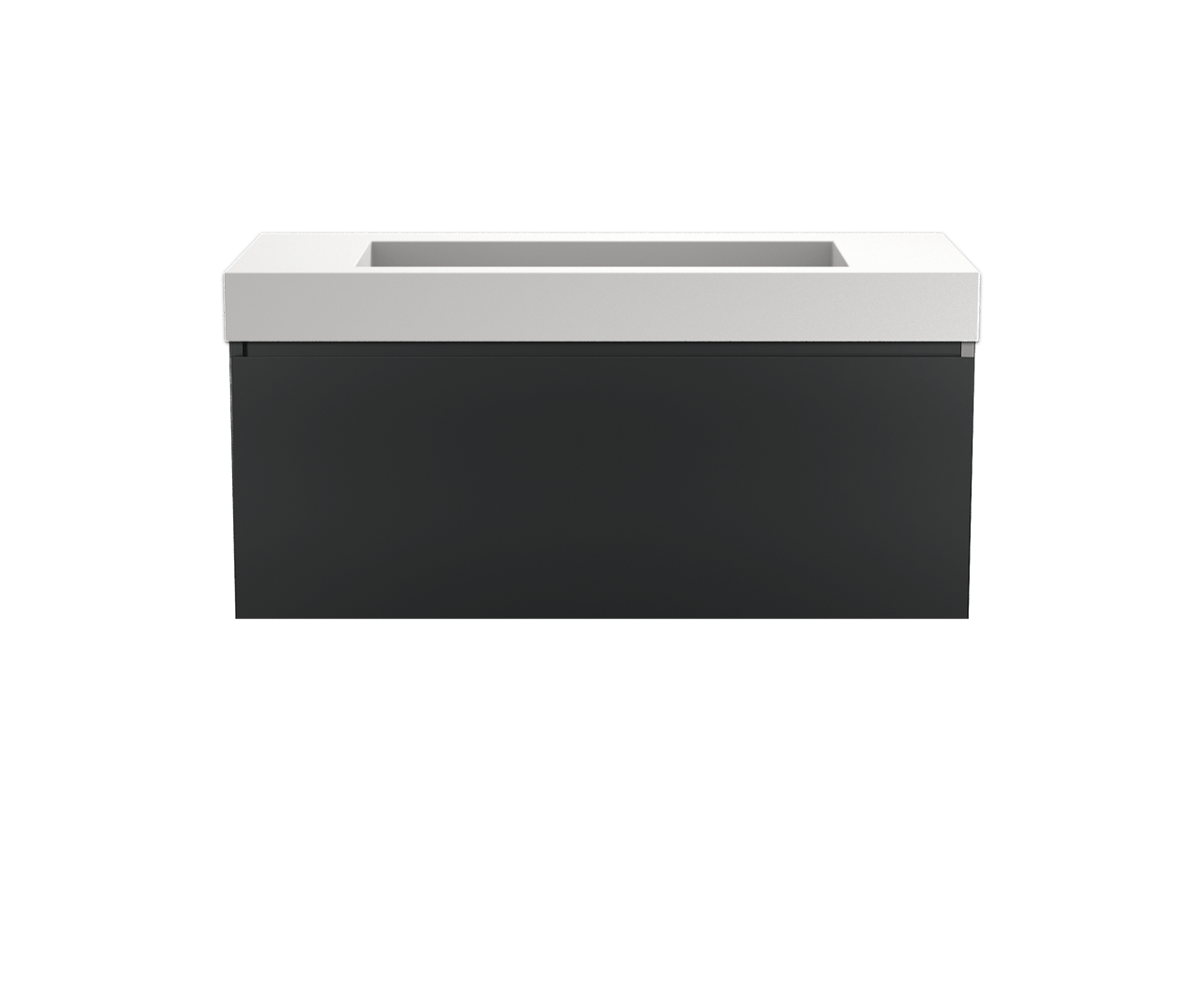 Balmani Idra hängendes Möbelstück Set: 120 x 55 cm, Schwarz matt, mit Modus Einzelwaschtisch für 2 Armaturenlöcher, Solid Surface Weiß matt