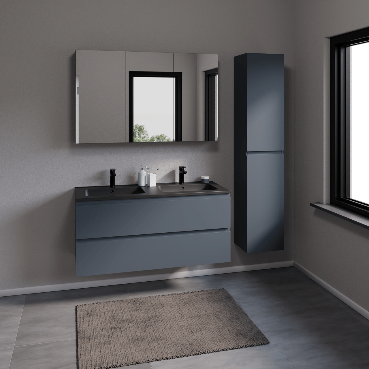 Linie Montro spiegelkast 100 x 75 cm blauw antraciet