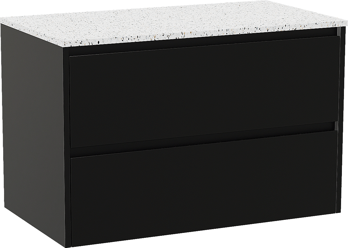 Storke Seda zwevend badmeubel 95 x 52 cm mat zwart met Tavola enkel wastafelblad in mat wit/zwart terrazzo