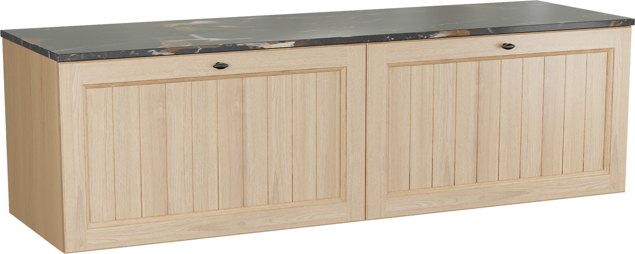 Balmani Lemon zwevend badkamermeubel 180 x 55 cm, fineer natuur eik met Stretto enkel of dubbel tablet in portoro gold