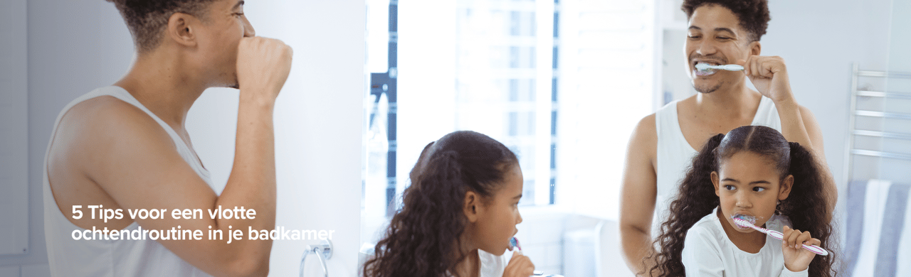 Vader en dochter poetsen samen hun tanden in de badkamer voor een vlotte ochtendroutine
