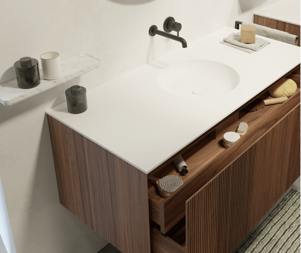 Badkamermeubelen in notelaar