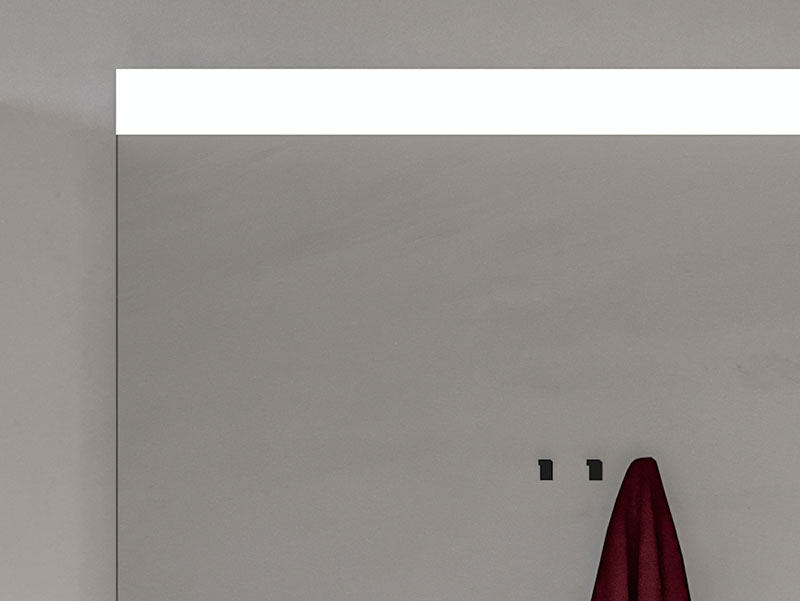 Moderne badkamer spiegel met geïntegreerde LED-verlichting, strak en functioneel ontwerp.