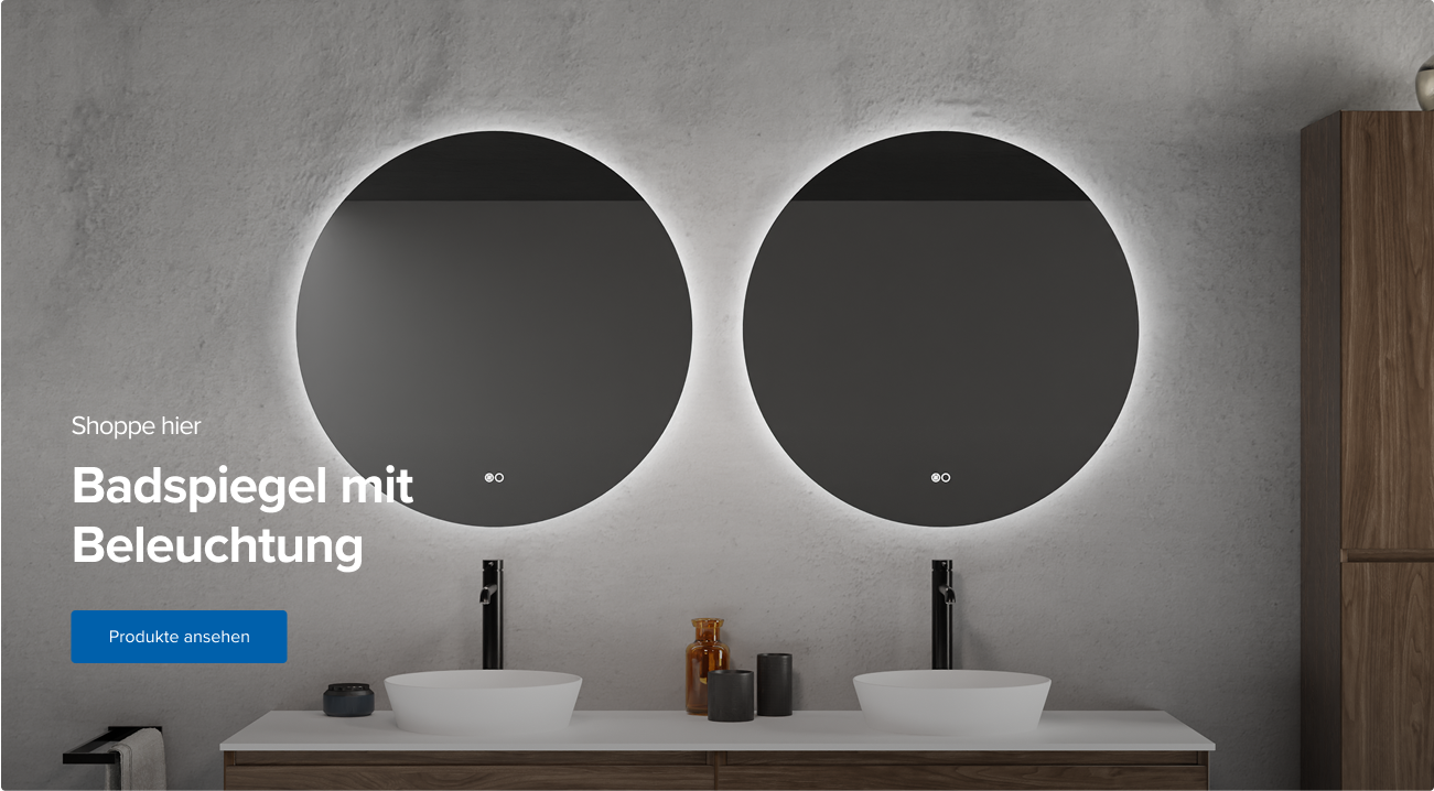 Zwei runde Badezimmerspiegel mit integrierter Beleuchtung über Doppelwaschbecken und Holzunterschrank – Designidee von x²o badkamers.
