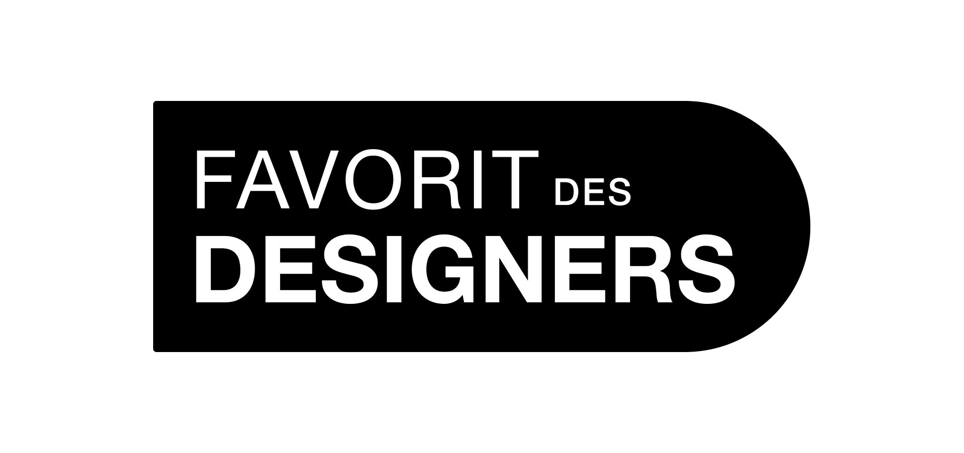 Schwarzes Label von x²o Badezimmer mit weißem Text „Favorit des Designers“. Dieses Label zeigt eine Designempfehlung.